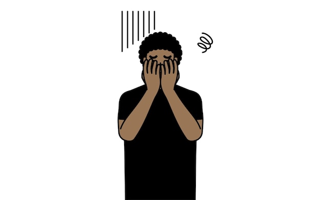 Vector africanamerican man covering his face in depression