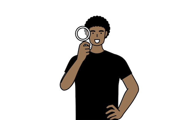 Vector africanamerican man looking through magnifying glasses