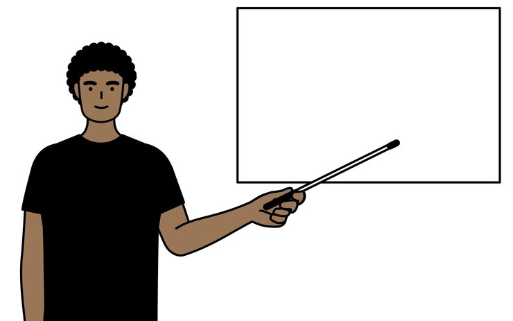 Vector africanamerican man pointing at a whiteboard with an indicator stick