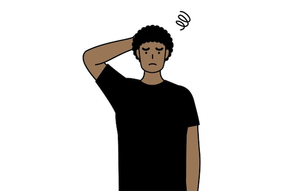 アフリカ系アメリカ人の男性が苦しみの中で頭をかじっている