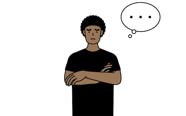 Vector africanamerican man with crossed arms deep in thought