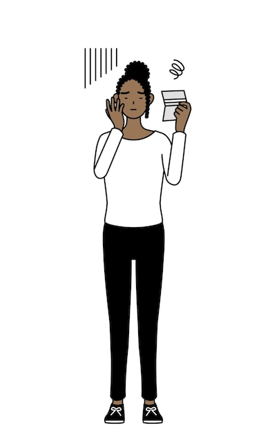 Vector africanamerican woman looking at her bankbook and feeling depressed vector illustration