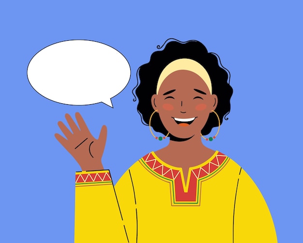 Vector africanamerican young woman illustration of black beautiful woman with a greeting gesture woman says hello