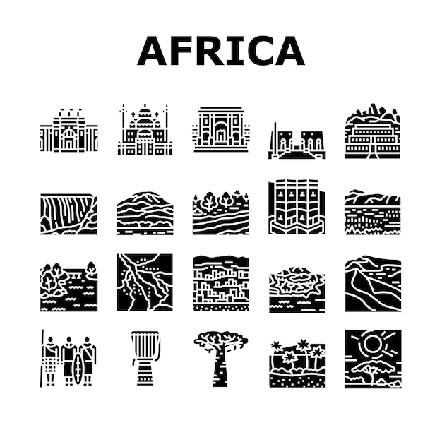 Afrika Continent Natie Schat Icons Set Vector