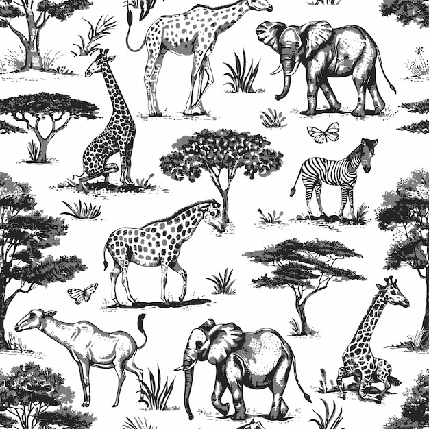 Afrika_doodle_vintage_seamless_patroon dieren