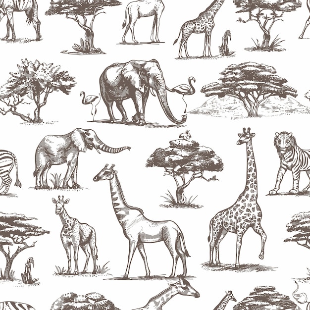 Afrika_doodle_vintage_seamless_patroon dieren