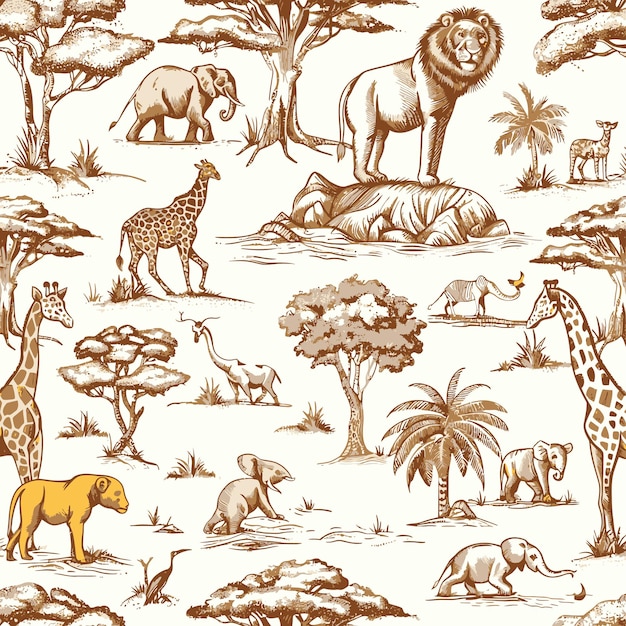 Afrika_doodle_vintage_seamless_patroon dieren