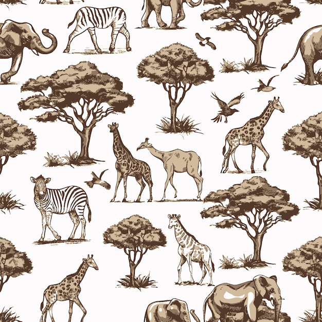Afrika_doodle_vintage_seamless_patroon dieren