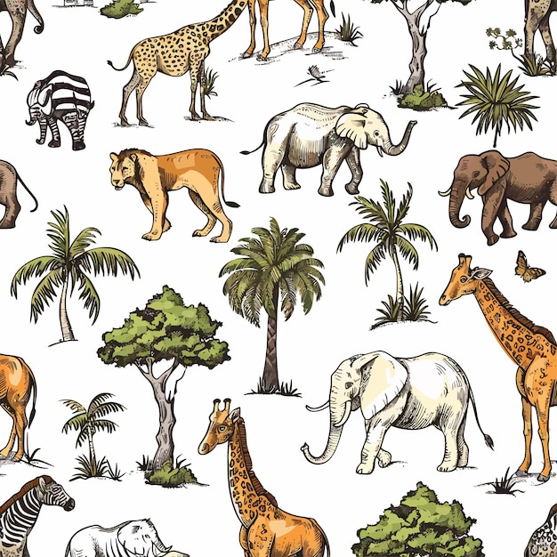 Afrika_doodle_vintage_seamless_patroon dieren