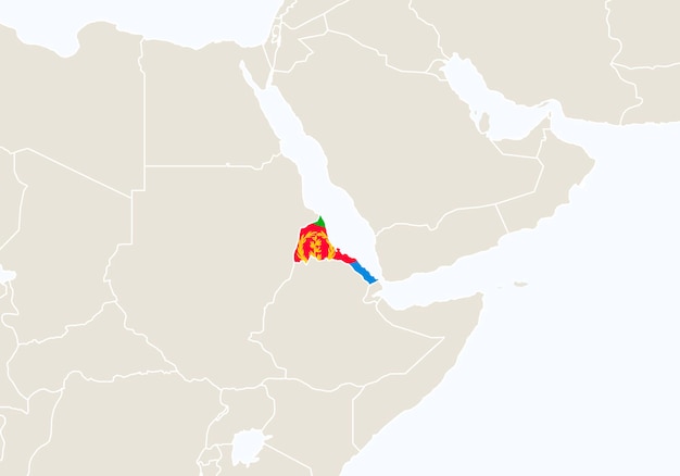 Afrika met gemarkeerde Eritrea-kaart. Vectorillustratie.