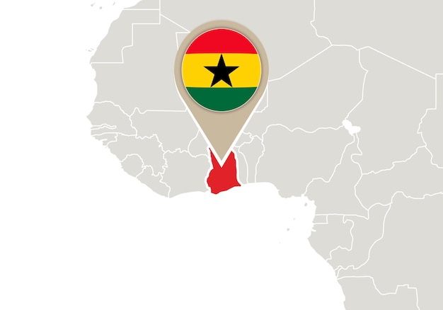 Afrika met gemarkeerde kaart en vlag van Ghana