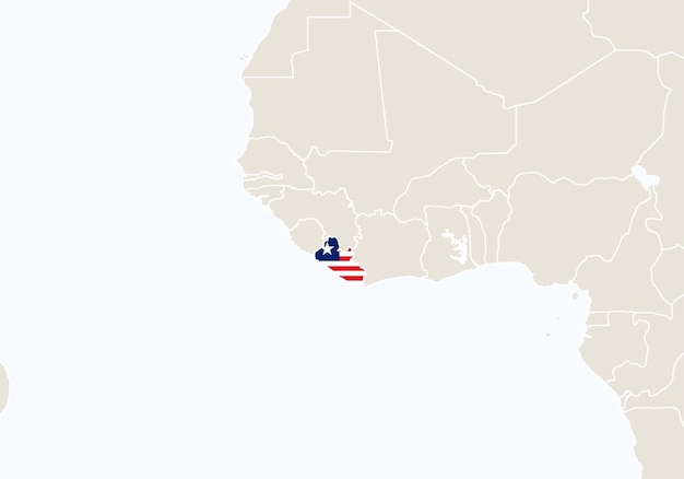 Vector afrika met gemarkeerde liberia-kaart. vectorillustratie.