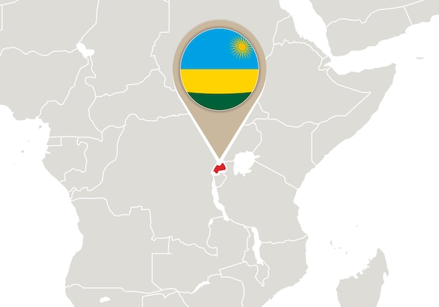 Afrika met gemarkeerde Rwanda-kaart en vlag