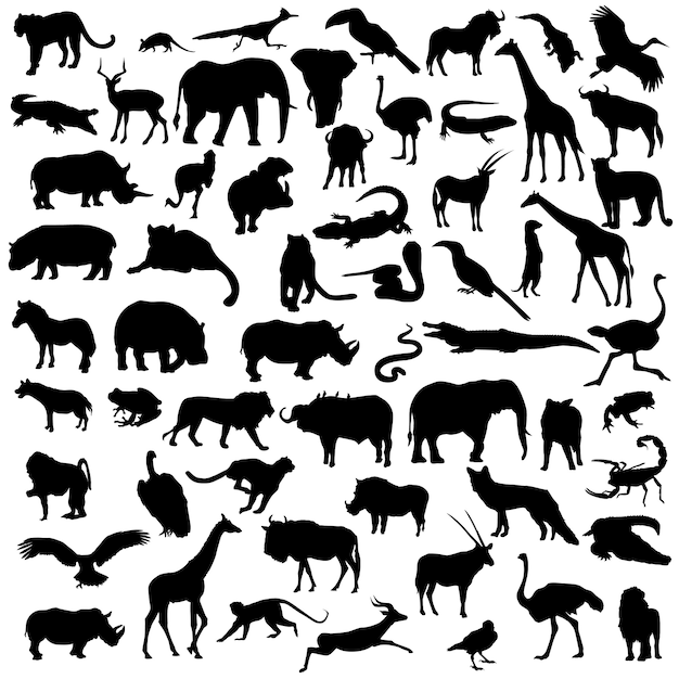 Afrika Safari dieren Wild leven silhouet illustraties