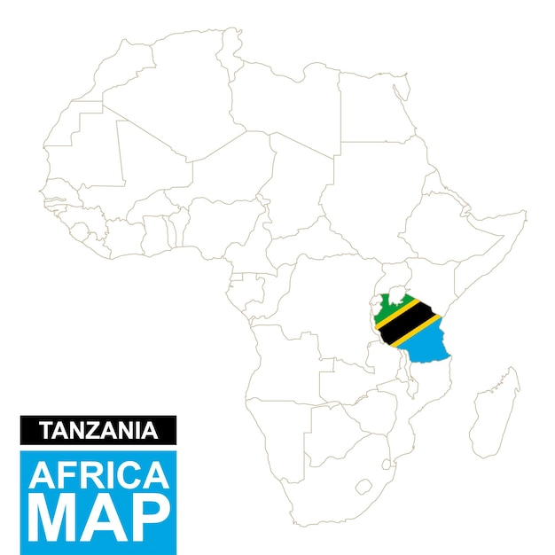 Afrika voorgevormde kaart met gemarkeerde tanzania. tanzania kaart en vlag op de kaart van afrika. vectorillustratie.