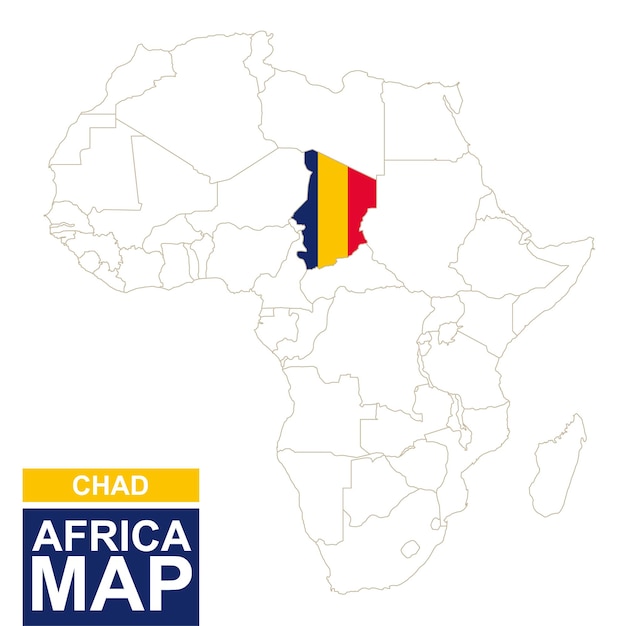 Afrika voorgevormde kaart met gemarkeerde tsjaad. tsjaad kaart en vlag op de kaart van afrika. vectorillustratie.