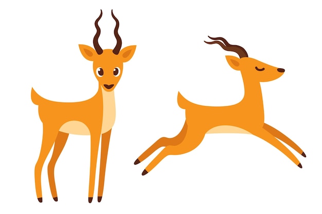 Vector afrikaanse antilope cartoon tekenen staand en rennend