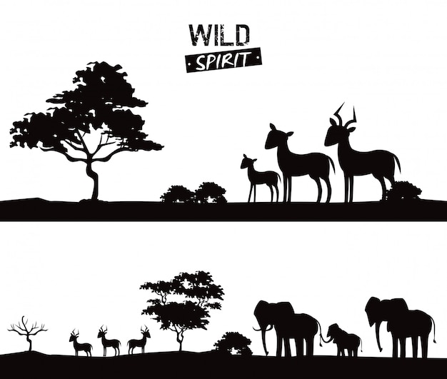 Vector afrikaanse dieren silhouetten