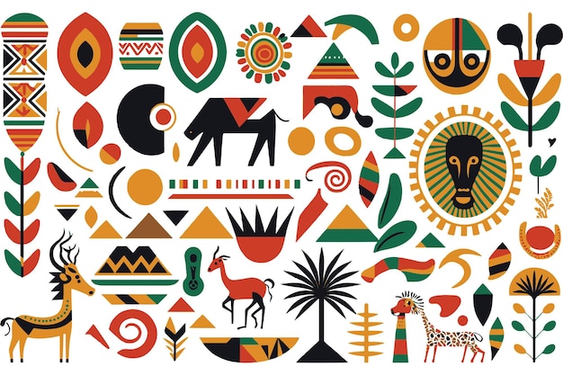 Vector afrikaanse folklore abstract patroon etnisch symbool mensen dieren levensstijl