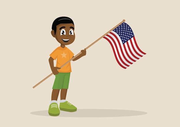 Vector afrikaanse jongen met een amerikaanse vlag.