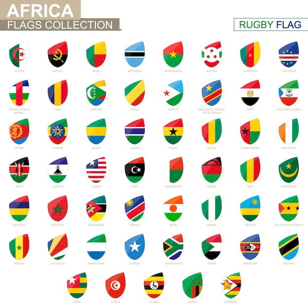 Afrikaanse landen vlaggen collectie. Rugby vlag is ingesteld. Vectorillustratie.