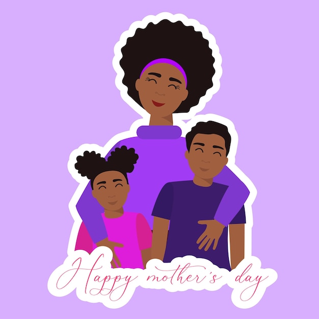 Afrikaanse moeder met zoon en dochter Vrouw en kinderen knuffelen Happy Mother's Day Vector ziek