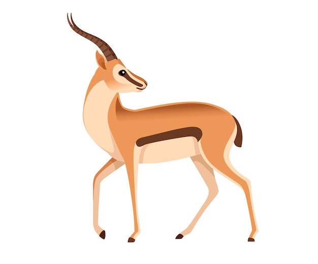 Afrikaanse wilde gazelle met zwarte staart met lange hoorns hoofd kijkt terug op cartoon dierenillustratie