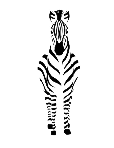 Afrikaanse zebra vooraanzicht overzicht gestreept silhouet dierlijk ontwerp platte vectorillustratie