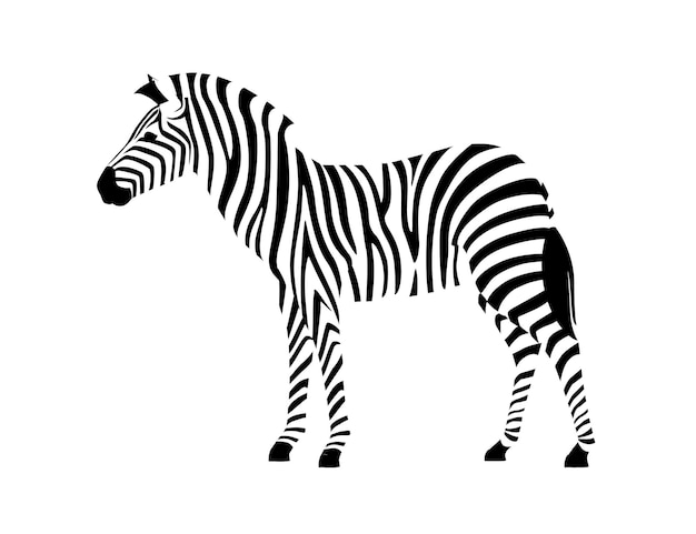 Afrikaanse zebra zijaanzicht overzicht gestreept silhouet dierlijk ontwerp platte vectorillustratie h