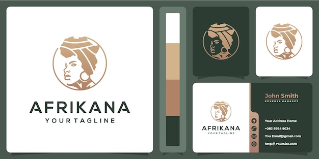 Afrikana woman luxury logo with business card template