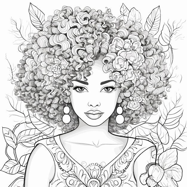 Afro_American_Coloring_Page_for_Adults_vector