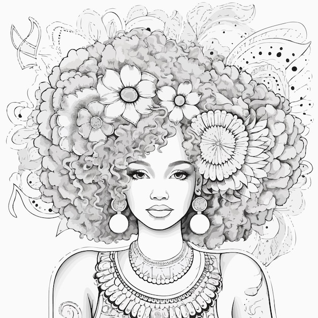 Vettore afro_american_coloring_page_for_adults_vector