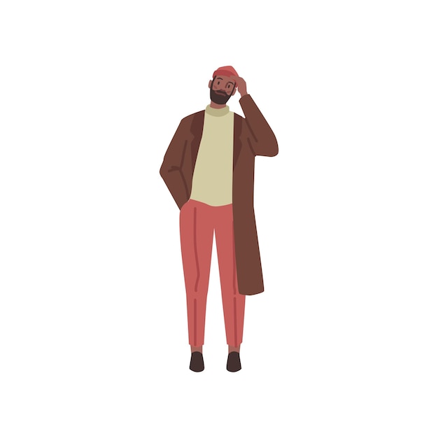 Afro american man standing in autumn winter cloth