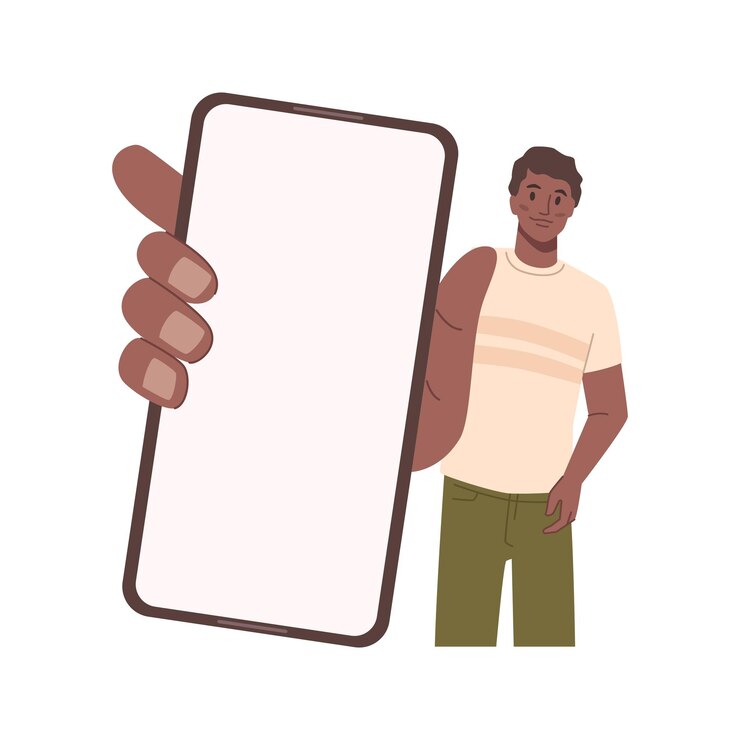 Vector afro american man with mobile show empty display