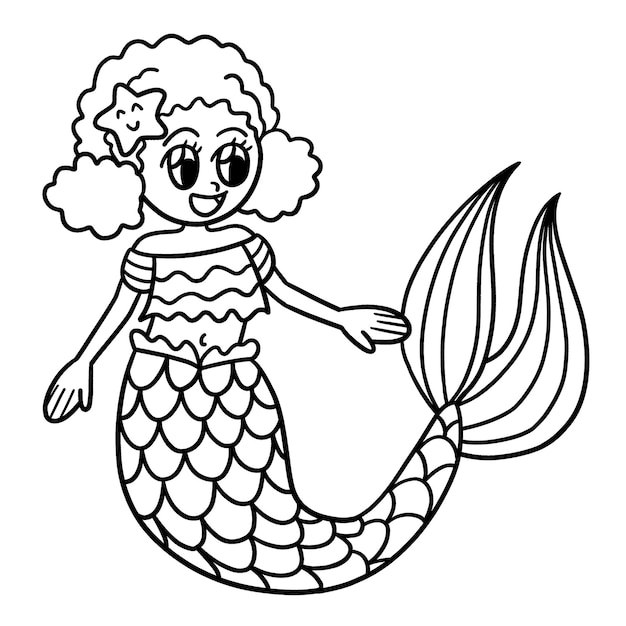 Afro American Mermaid Isolated Coloring Page