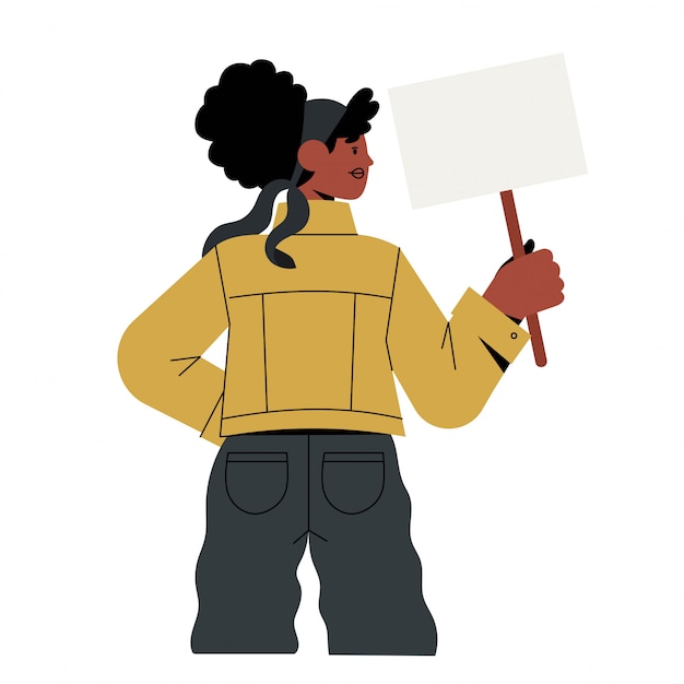 Vector afro american woman hold sign.