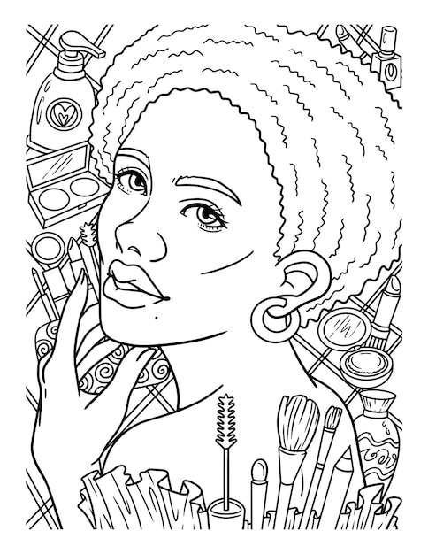 Afro American Woman MakeUp Adult Coloring Page