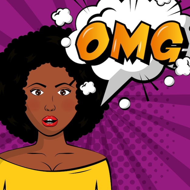 afro american woman omg speech bubble pop art comic