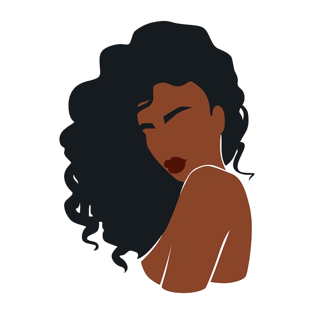 Vector afro american woman vector illustration portrait beautiful girl dark skin curly hair