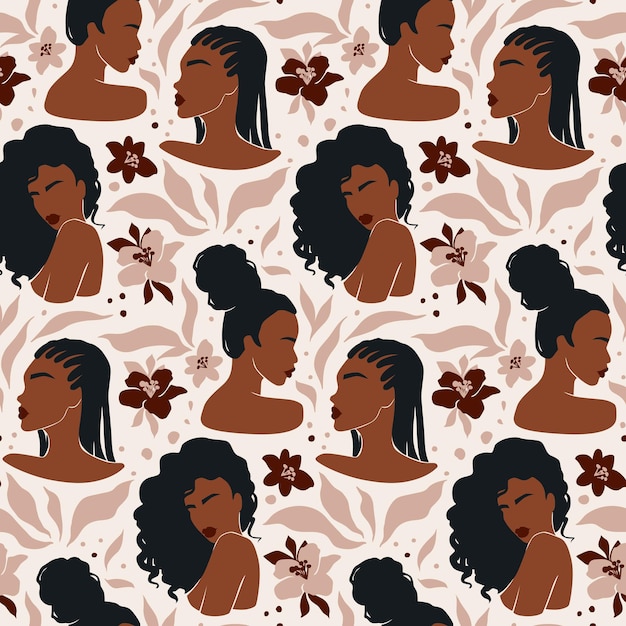 Vector afro american woman vector illustration set beautiful girls dark skin