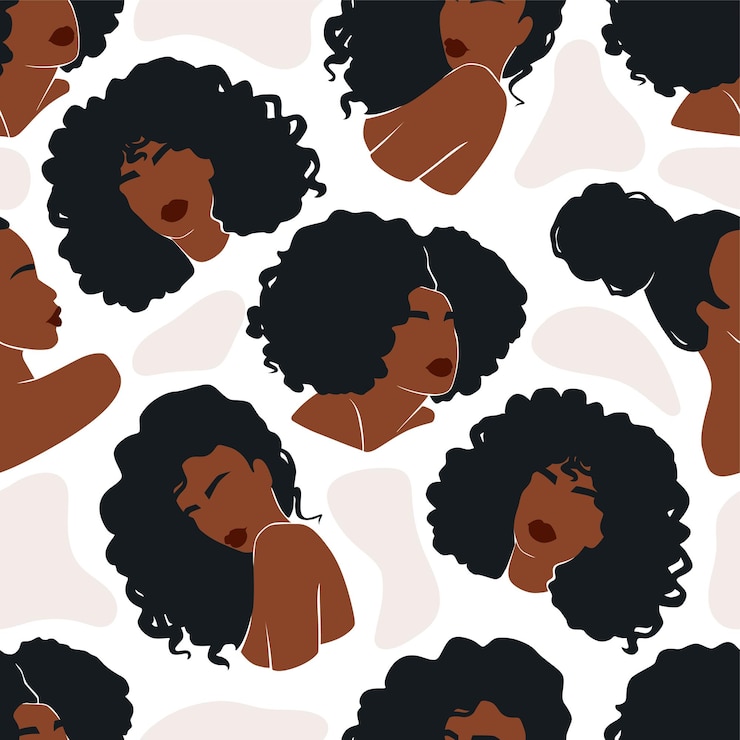 Vector afro american woman vector illustration set beautiful girls dark skin