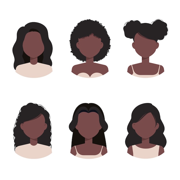 Avatar collezione donna afroamericana con diversi tagli di capelli e acconciature