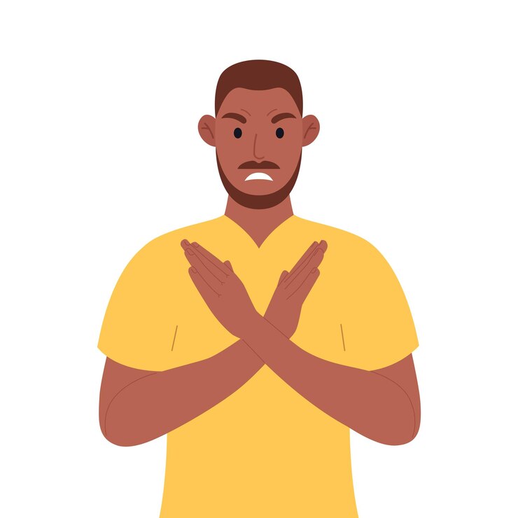 Vector afro-amerikaan die x-vorm stopbord maakt met handen en negatieve expressie vector illustratie