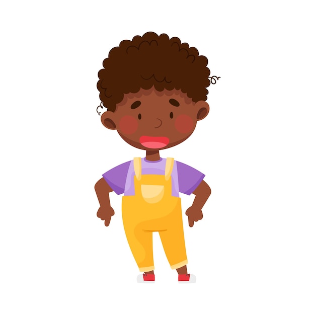 Afro-Amerikaanse jongen personage wijzen op iets met haar eerste vinger vector illustratie