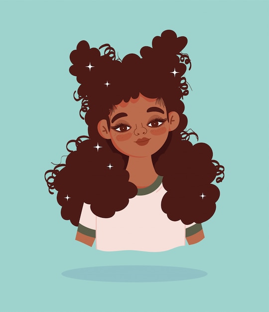 Afro-Amerikaanse meisje portret cartoon karakter vectorillustratie