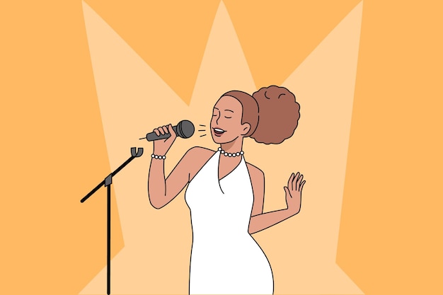 Vector afro-amerikaanse vrouw zingt op het podium