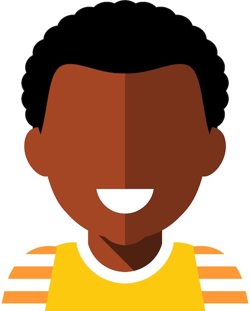 Vector afro-amerikaanse zwarte jonge volwassen man in geel gestreepte tshirt avatar gezicht pictogram in vlakke stijl