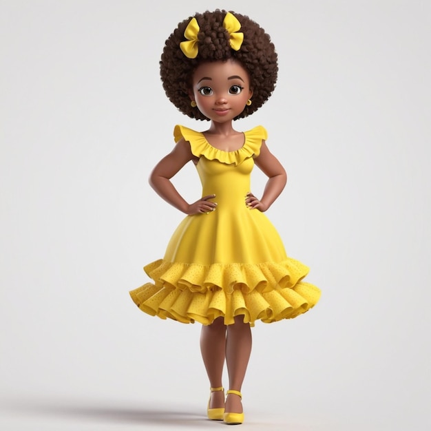 Afro baby girl wearing yellow ruffle dress 3d Vector