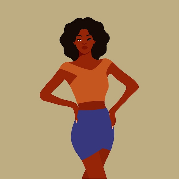 Afro black woman in elegant art style vector