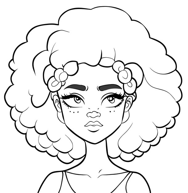 Vector afro girl coloring page vector 5